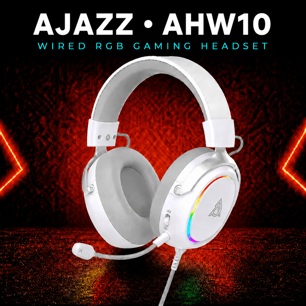 AJAZZ AWH-10 სადენიანი RGB გეიმინგ ყურსასმენი თეთრი