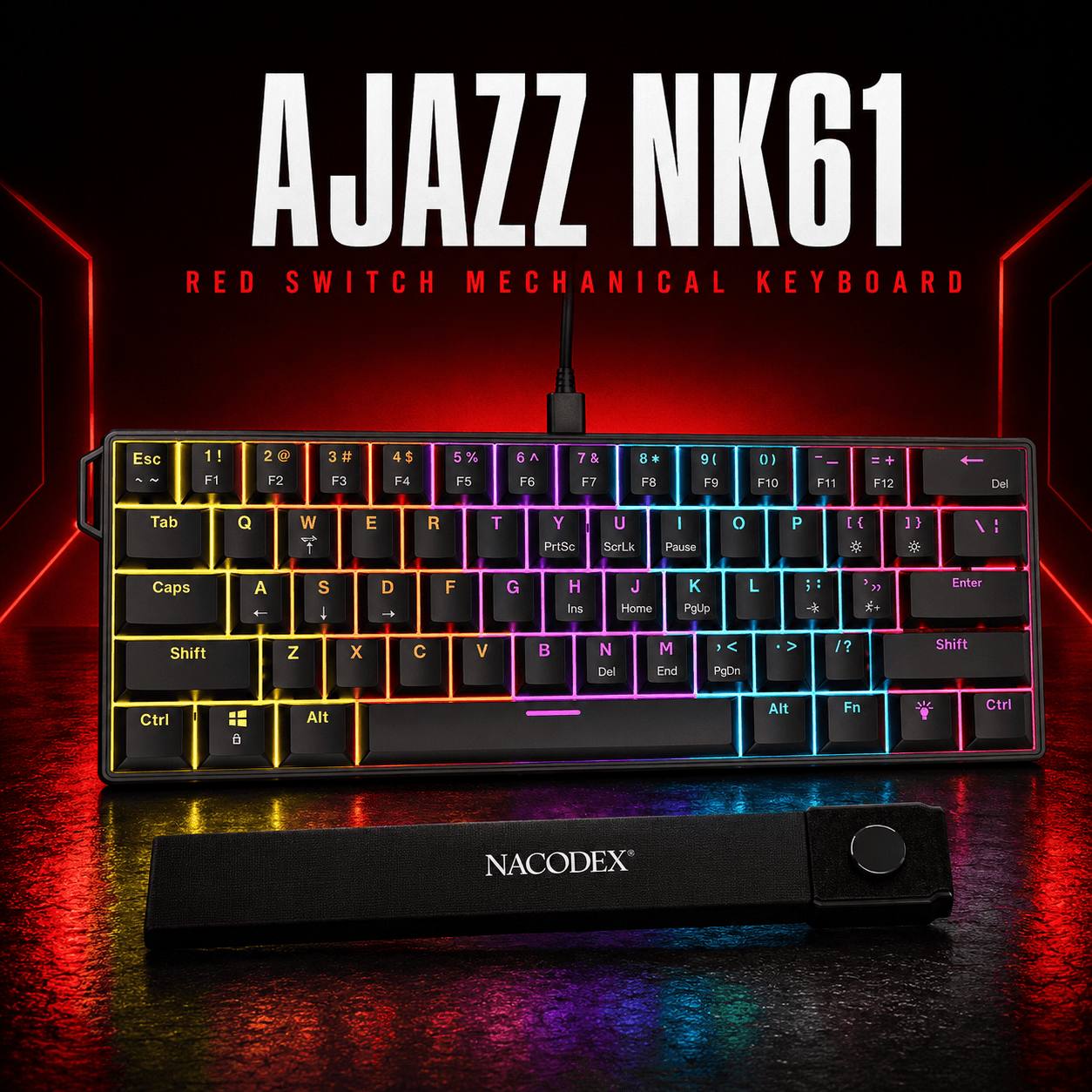 AJAZZ NK61 60% RGB მექანიკური კლავიატურა – Red Switch, შავი