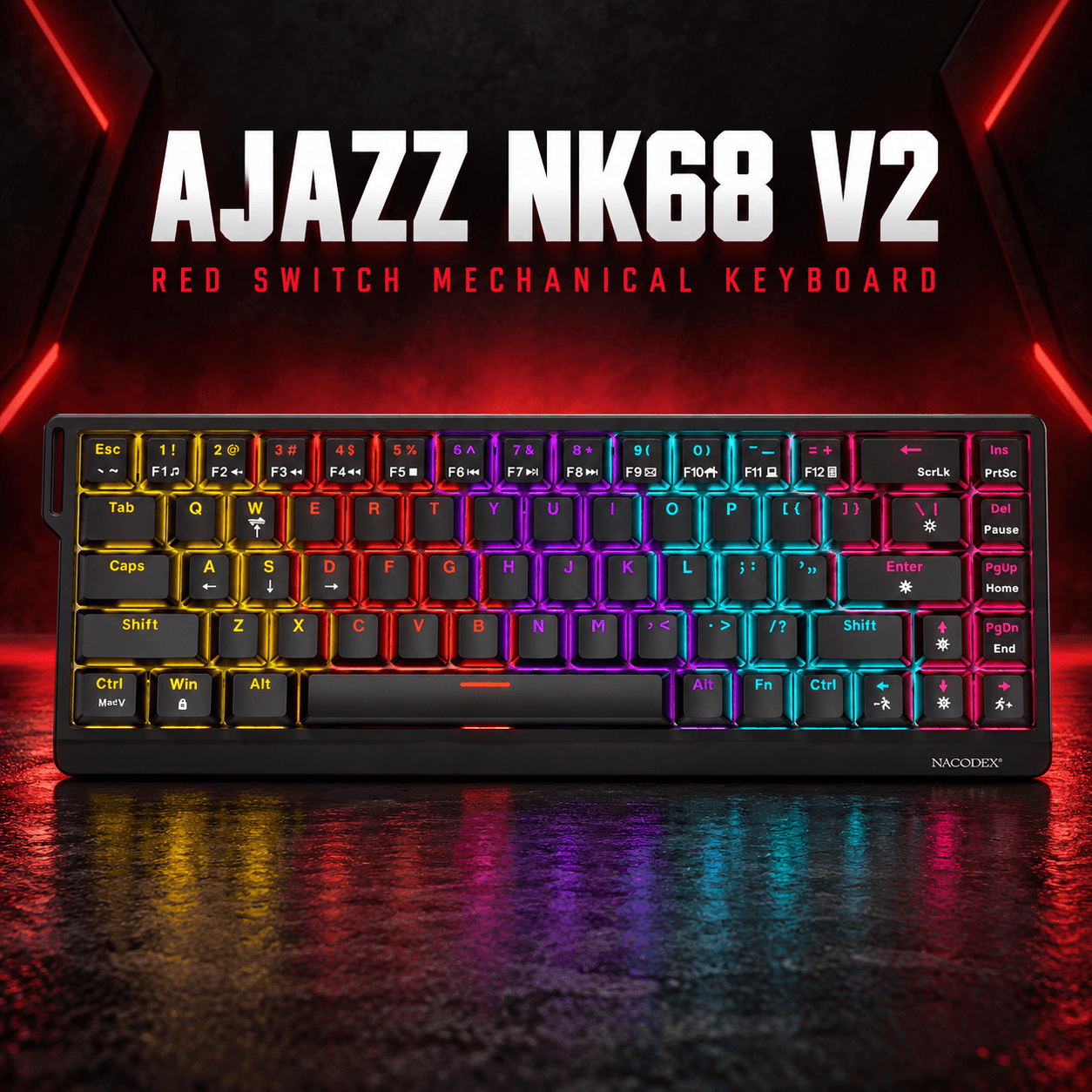 AJAZZ NK68 V2 Black - 65% გეიმინგ კლავიატურა Red სვიჩებით